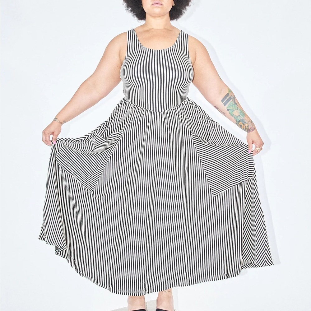 Fashion Brand Company GIANT POCKETS STRIPE MAXI DRESS BLACK/CREAM STRIPE